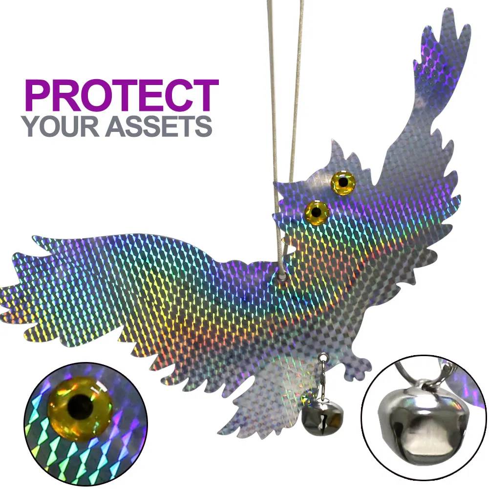 

Bird Repellent Scare Device Fake Owl Hanging Reflective and Holographic Woodpecker Deterrent Keep Birds Pigeons Away