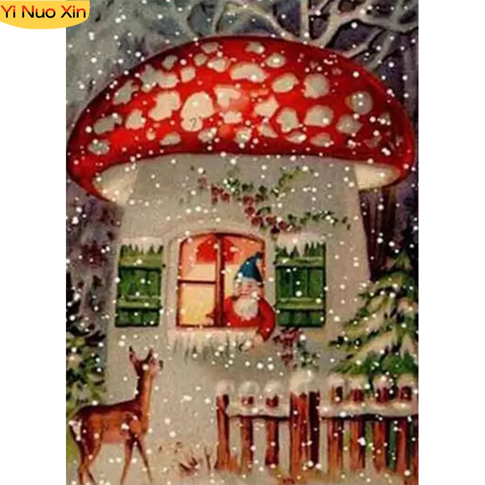 

5D Cross Stitch DIY Gift Diamond Painting Teapot Christmas Mushroom House Full Rhinestone Mosaic Home Decor Diamond Embroidery