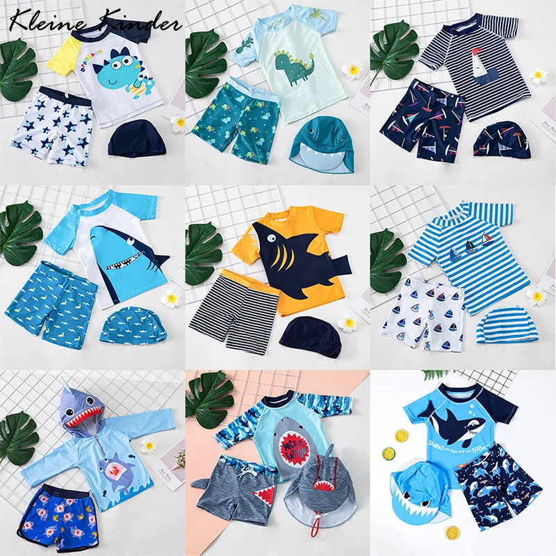 Bathing Suit Child Baby Swimsuit 3 Pieces Kids Boys Swimming Suit UV Protection Shark Print Toddler Swimwear Summer Beach Wear