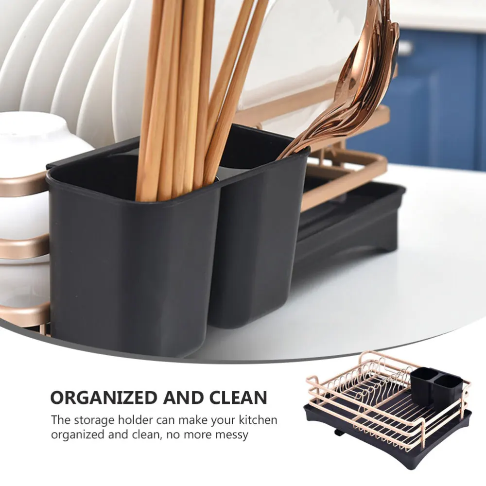 

1PC Kitchen Dish Bowl Holder Space Aluminum Cutlery Draining Box (Golden Black)