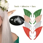 Зубы вампира на Хэллоуин с клейкими резиновыми протезами, клыки и латексные уши эльфа, реквизит для костюма для вечеринки, праздничные украшения сделай сам, 1 комплект