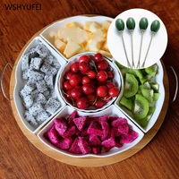 new white round ceramic platter solid wood plate fruit candy nut jewelry display dustproof can put the living room snack plate