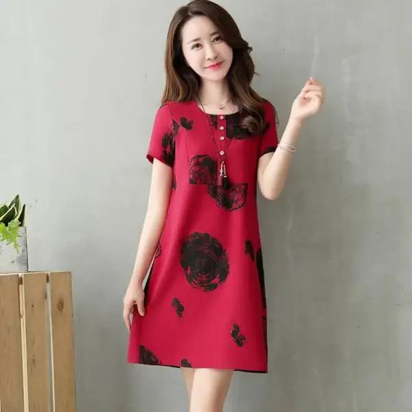 

Cotton and linen dress summer short skirt temperament little mom skirt