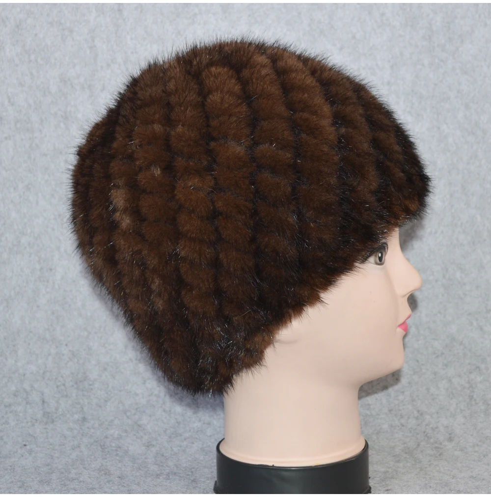 Cotton Lining Winter Lovely Real Mink Fur Hat Women Good Elastic Knitted Real Natural Mink Fur Beanies Caps Real Mink Fur Cap