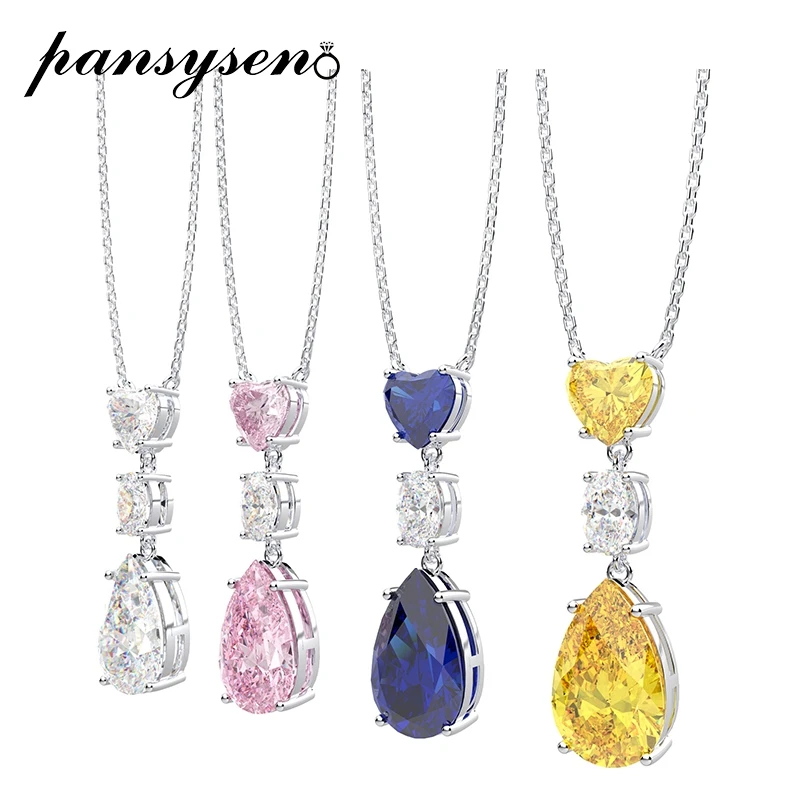 

PANSYSEN Classic 8x13MM Water Drop AAA Cubic Zircon Pendant Necklaces for Women Solid Silver 925 Jewelry Wedding Necklace Gifts