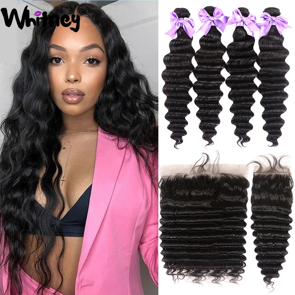 Malaysian Loose Deep Wave Bundles With Frontal Remy Human Hair 2/3/4 Bundles With Closure Transparent Lace Frontal With Bundles