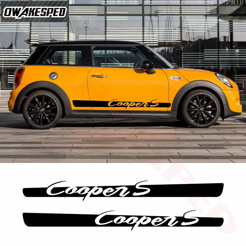 

Для BMW-MINI Cooper S спортивные полосы автомобиля боковой двери юбка Стикеры Авто кузова Декор виниловые наклейки внешние аксессуары