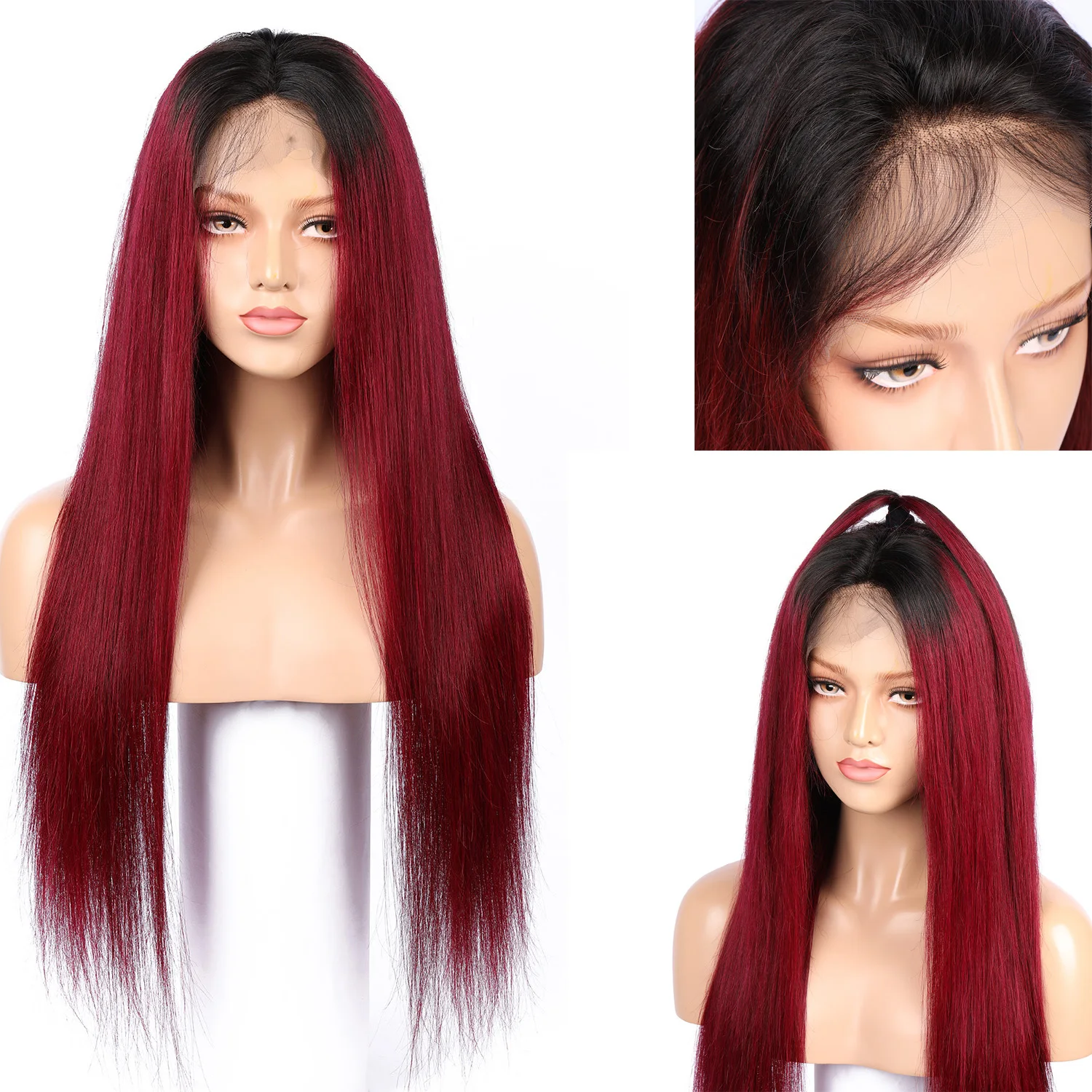 

180density 1B 99J Synthetic lace front wig Long Straight lace front wigs for women 26 inch Wine Red Wigs Black Cosplay wig