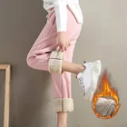 Зимние женские флисовые брюки 2021, однотонные плотные плюшевые теплые брюки, женские повседневные леггинсы на шнуровке для тренировок, свободные спортивные брюки