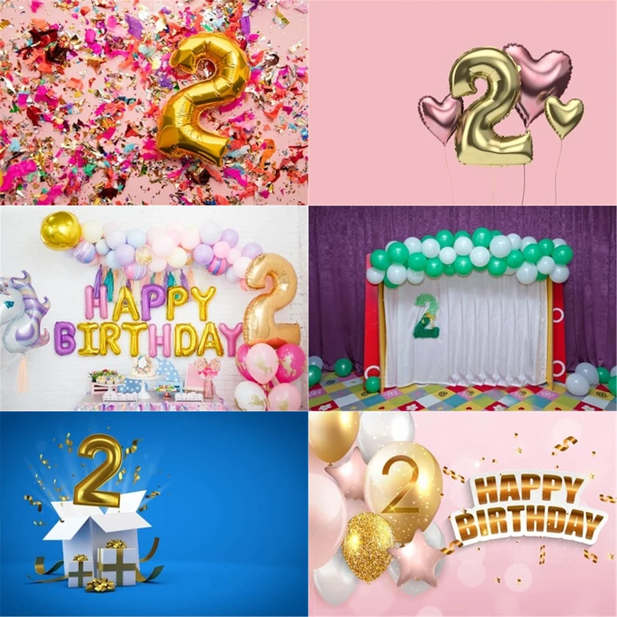 

Реквизит для фотостудии Виниловый фон для фотосъемки на второй день рождения красочные воздушные шары Декор для малышей двухлетнее украше...