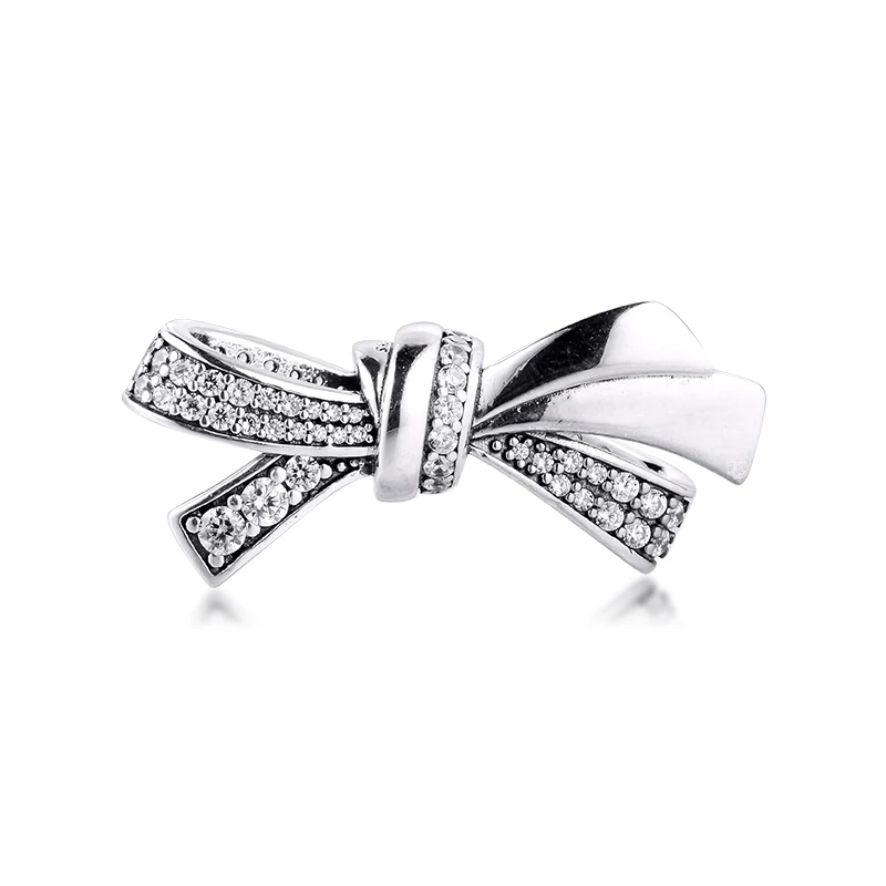 

DIY Fits for Pandora Charms Bracelets Brilliant Bow Beads with Clear CZ 100% 925 Sterling-Silver-Jewelry Free Shipping