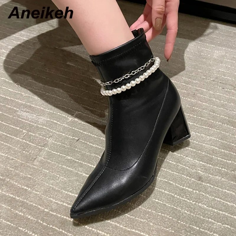 

Женские ботинки Aneikeh, из искусственной кожи, на застежке-молнии, с бисером, Осенняя обувь, 2021