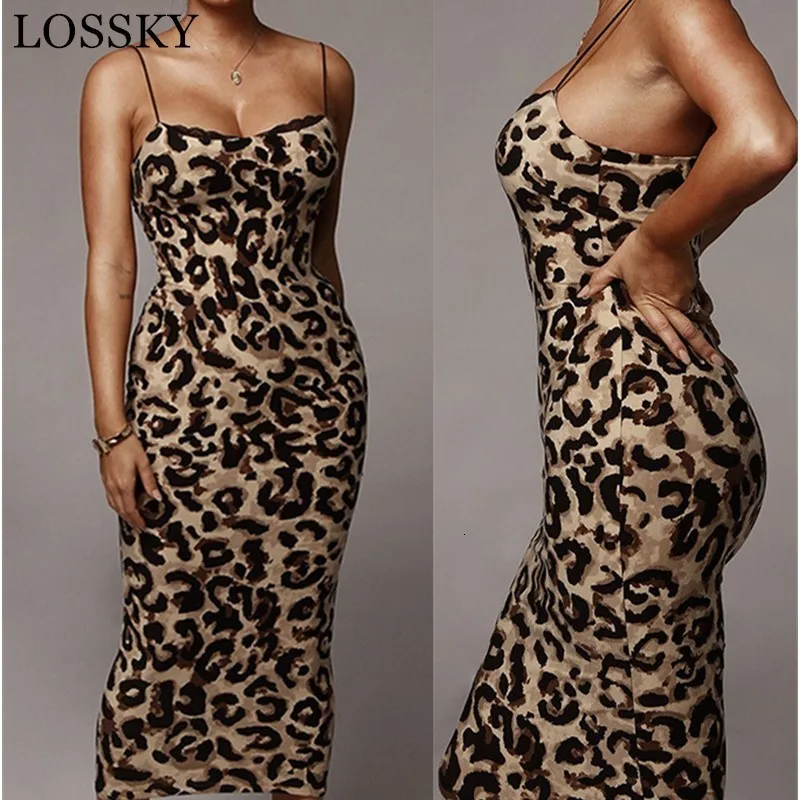 Sexy Leopard Snake Print Strap Midi Party Dress Sleeve Lace Bodycon Backless Slim Summer Elegant Long Beach Vestidos Robe | Женская