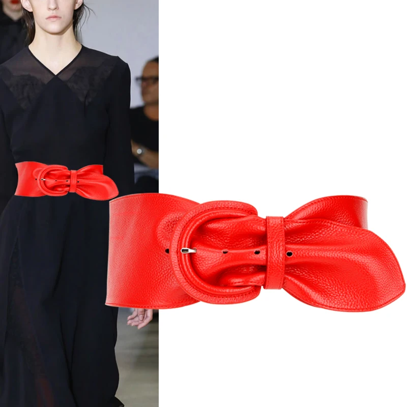 H3289 Cowhide Wide Black Waistband Women Fashion Genuine Leather Simple Belt Ladies Casual Elegant High Quality Red Waist Seal