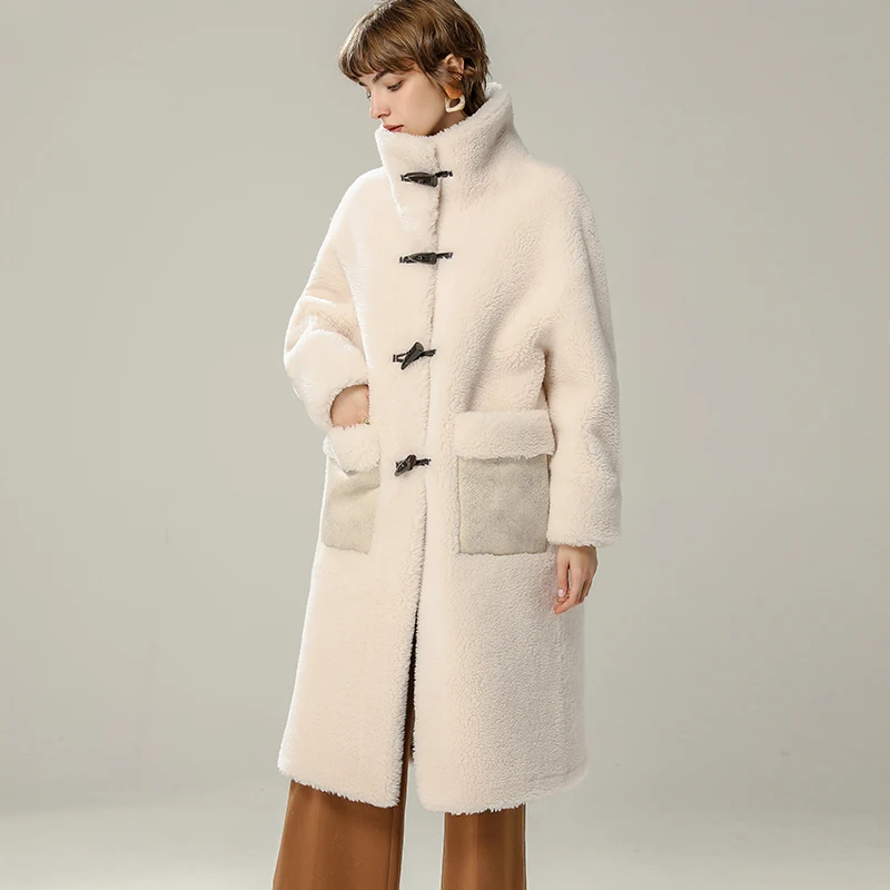 Длинная простая Женская куртка в Корейском стиле теплые женские пальто с овчиной