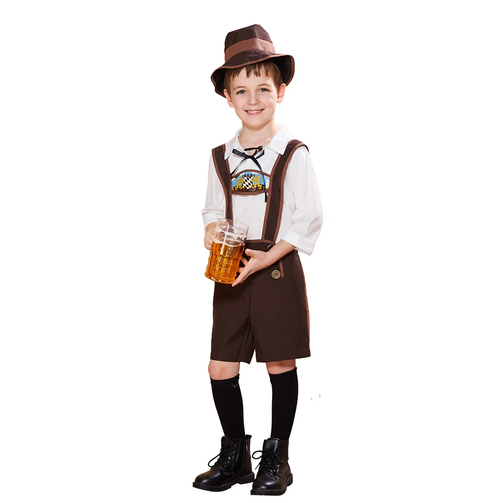 Мужские карнавальные костюмы Октоберфеста для мальчиков, Lederhosen, баварский немецкий детский праздничный костюм, костюм, рубашка, нарядная шляпа
