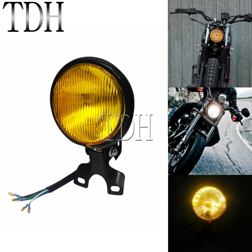 Кафе Racer мотоцикл круглая фара 12 В Янтарная ретро передняя для CG125 GN125 Harley Suzuki Honda