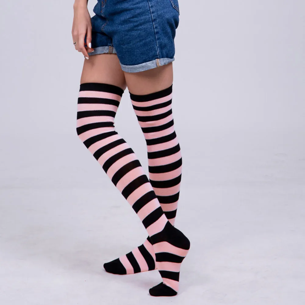 1 пара новых женских носков выше колена с полосатым принтом полосатые гольфы