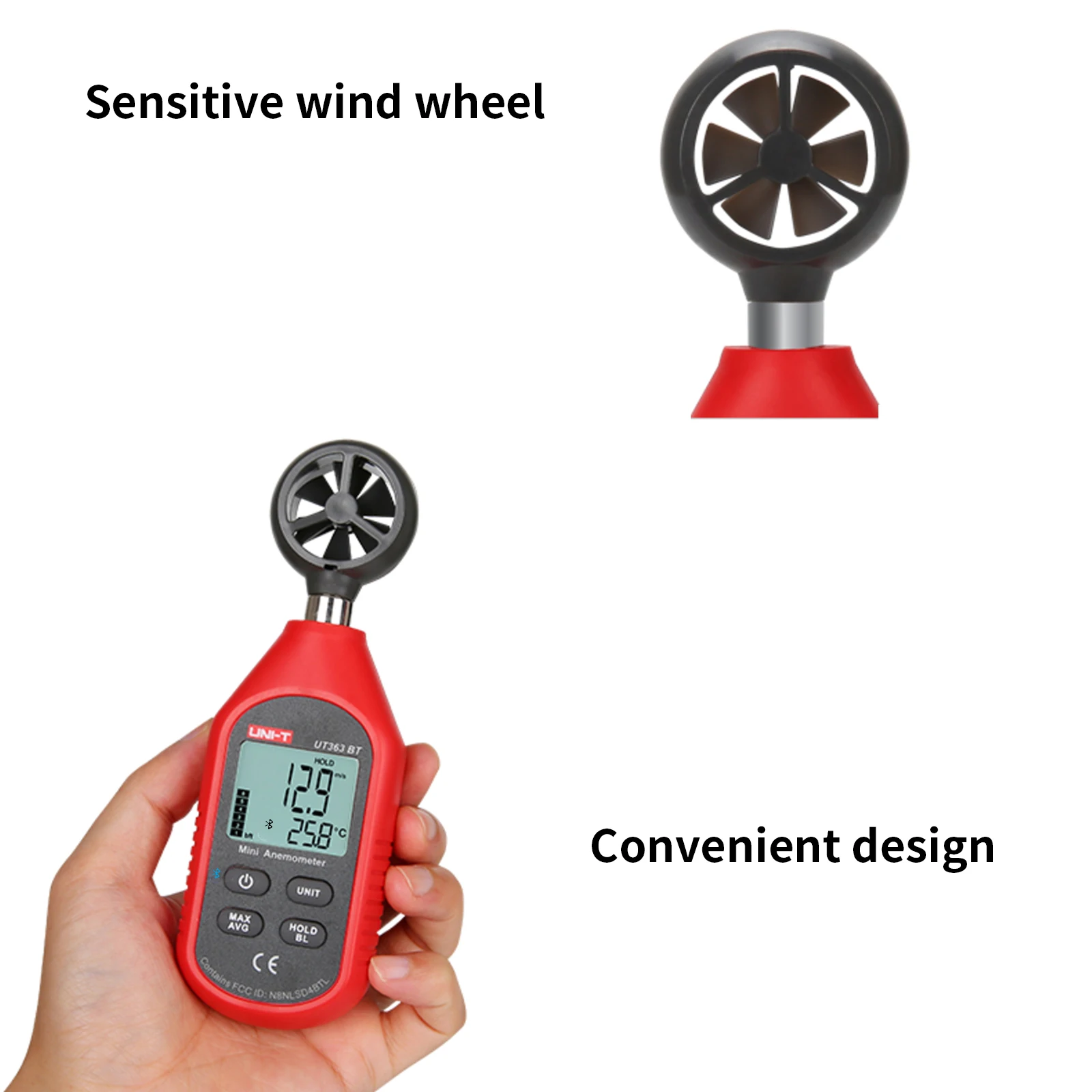 

UNI-T UT363BT Digital Humidity Meter Mini Anemometer Light Meter LUX Digital Sound Meter Handheld Wind Speed Meter