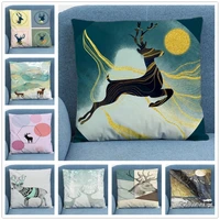 nordic elk animal geometric cartoon soft short plush cushion cover pillow case for home sofa car decor pillowcase 45x45 cm