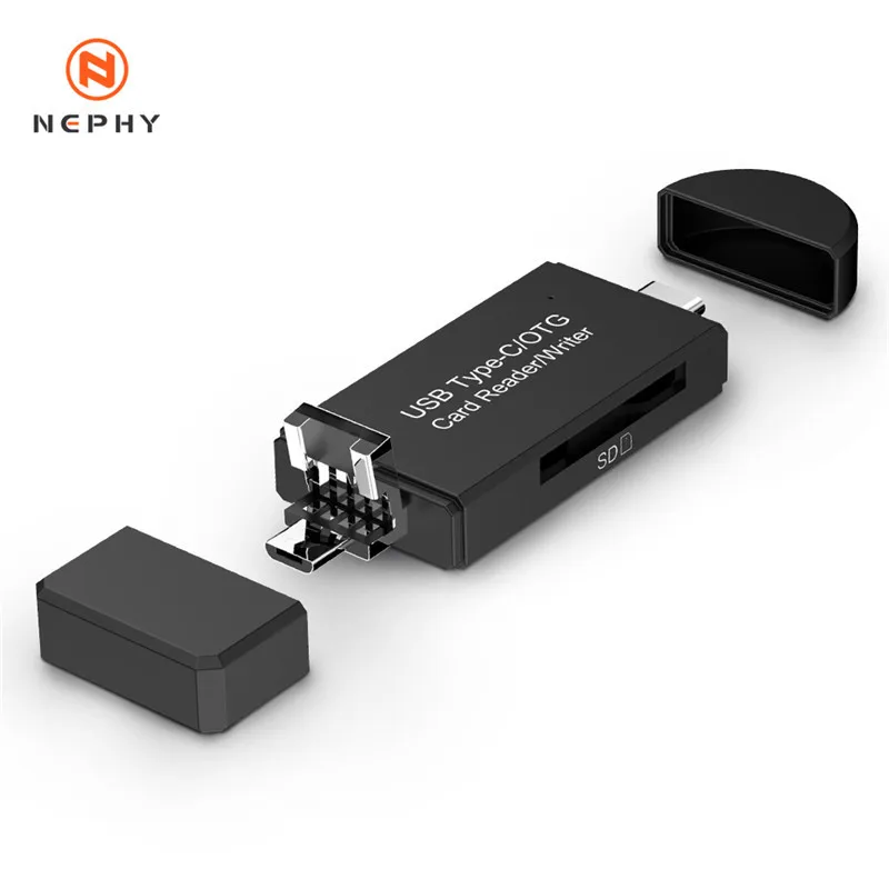 USB 3,0 считыватель карт памяти type c OTG android адаптер кардридер для micro SD TF microsd ноутбука Настольный компьютер usb интерфейс - Цвет: Черный