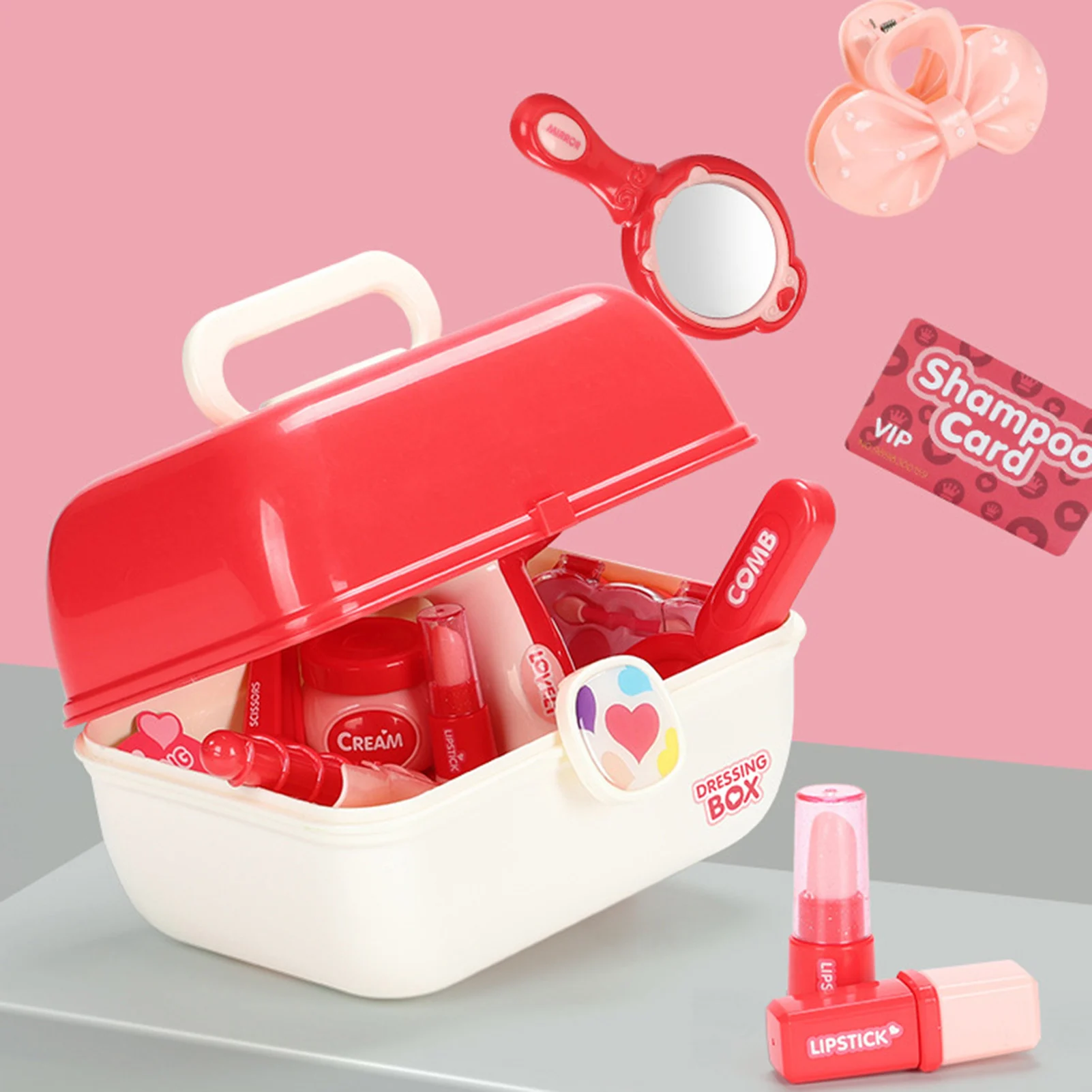 

20PCS Pretend Play Kid Make Up Toys Pink Makeup Set Princess Hairdressing Simulation Plastic Toy For Girls Dressing Skilful