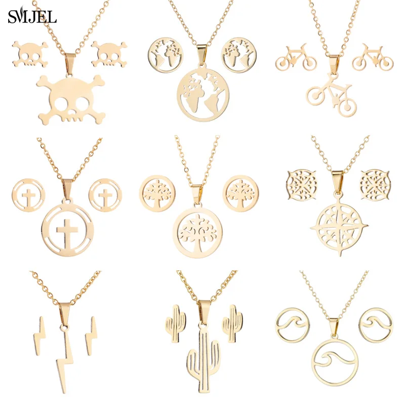 SMJEL ожерелья из нержавеющей стали с черепом на Хэллоуин для женщин панк корсс