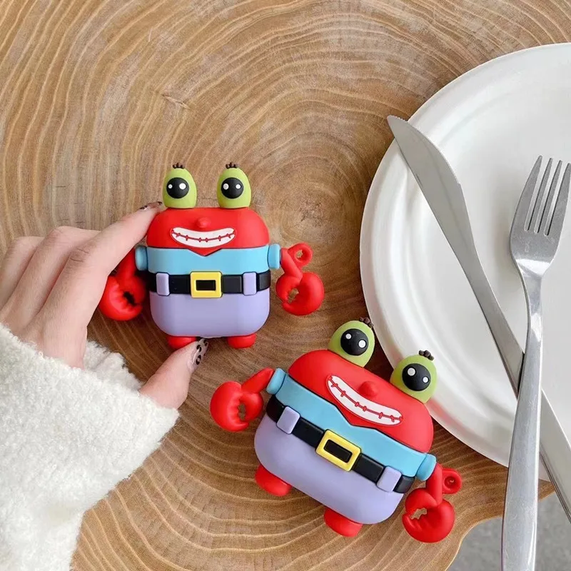 

New for airpods case,3D Cute crab Earphone Headset Case Silicone Protective Wireless Bluetooth Headset Cover For Airpods 1 2 Pro