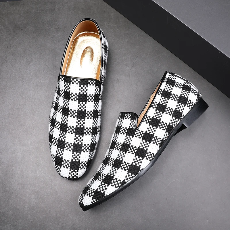 

2021Fashion Plaid Pattern Leather Shoes British Style Designer Loafers Comfortable Soft Bottom Business Casual Shoes Plus Size