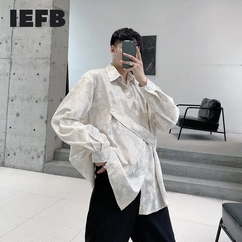 

IEFB 2021 Early Autumn Fashionable Jacquard Embroidery Design Men's Niche Loose Long Sleeve Shirt Oversize Tops New 9Y5364