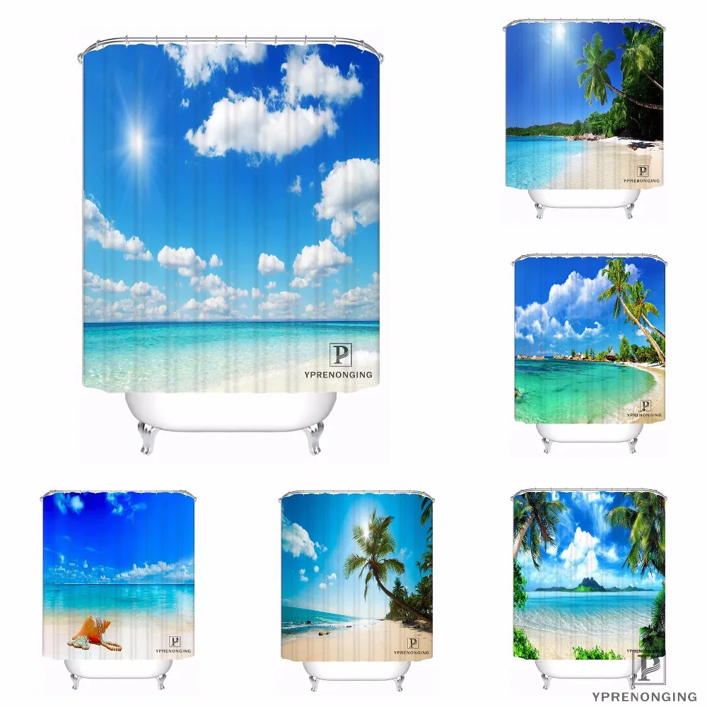 Custom Beach Sand Palm Trees Waterproof Shower Curtain Home Bath Bathroom s Hooks Polyester Fabric Multi Sizes180509-15 | Дом и сад