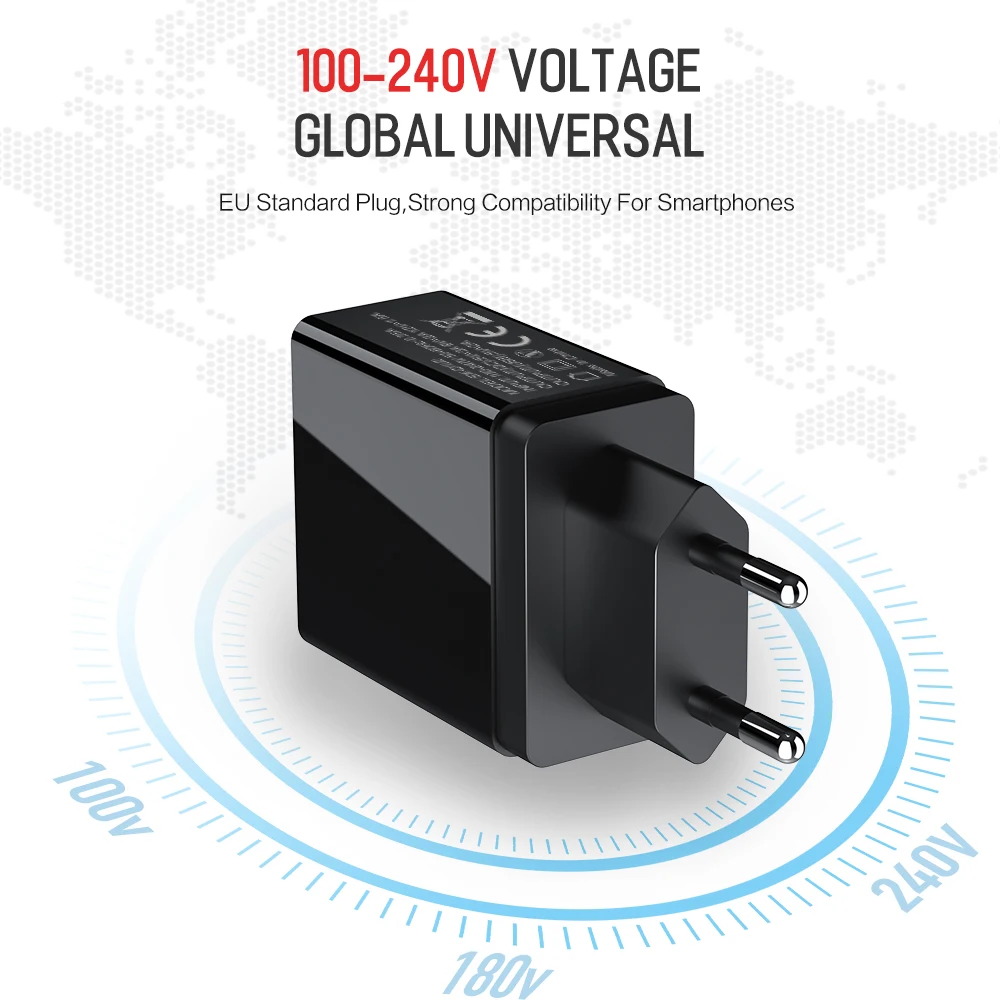 ROCK USB Quick Charge 3,0 зарядное устройство для телефона iPhone X 8 7 iPad 30 Вт Светодиодный дисплей ЕС 3 порта Быстрая зарядка для samsung Xiaomi huawei