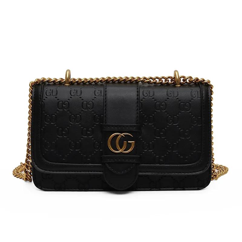 

NEW 2021 Fashion For Women's Gift Crossbody Single Shoulder Bags PU Leather Square Gold Chain Bag