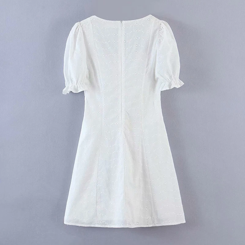 

Elegant Summer Solid Dress 2020 Women Fashion Square Collar Short Sleeve Mini White Vestidos Female Casual Party Dresses