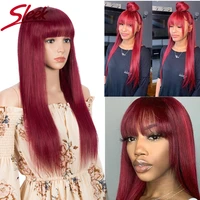 sleek human hair wigs 28 inch red straight hair wigs with bangs for women colored brazilian hair wig cosplay natural hair wig