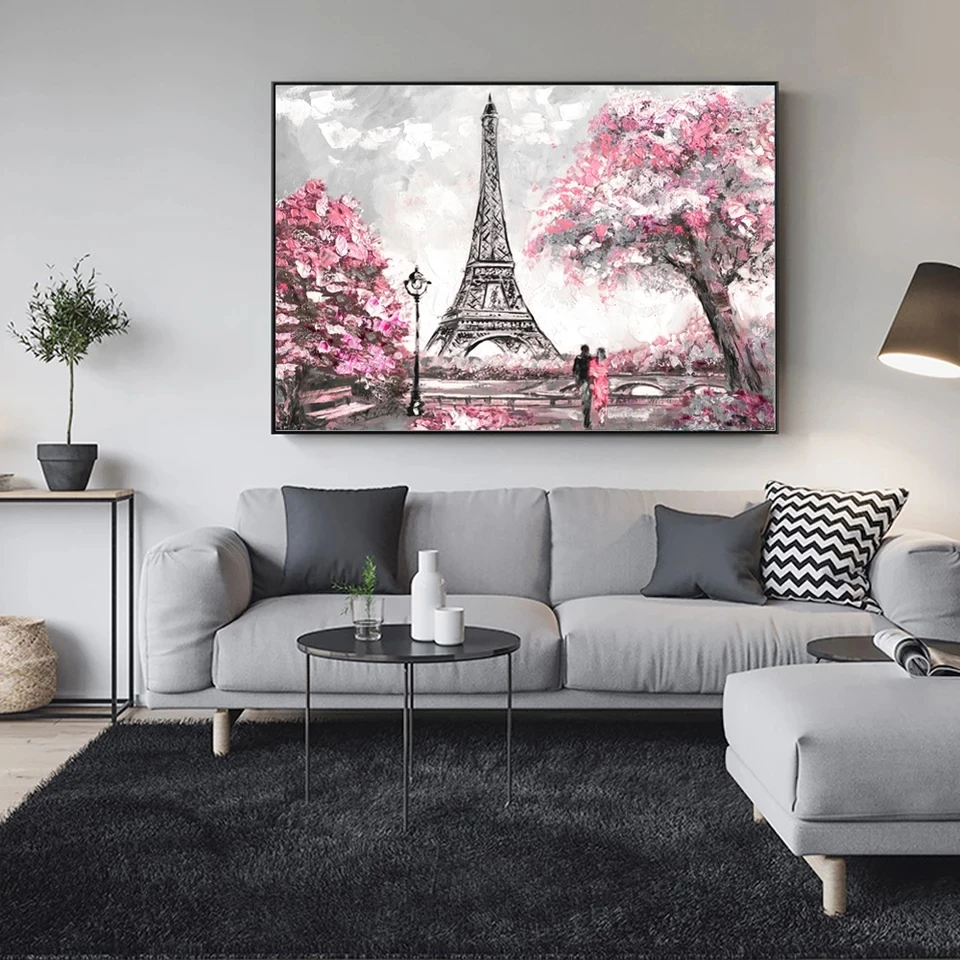 Modern Abstract Landscape Paris Street Posters and Prints Wall Art Oil Canvas Painting Tower Lovers Pictures Home Decor | Дом и сад