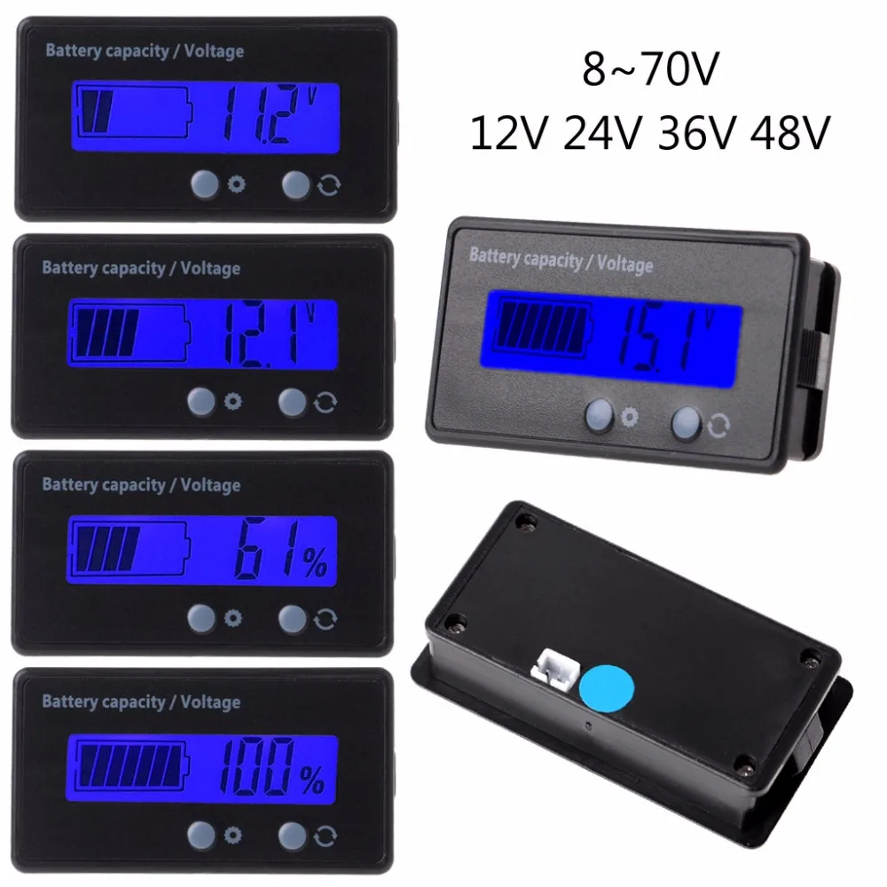 

8-70V Blue LCD Acid Lead Lithium Battery Capacity Indicator Voltmeter Gauge