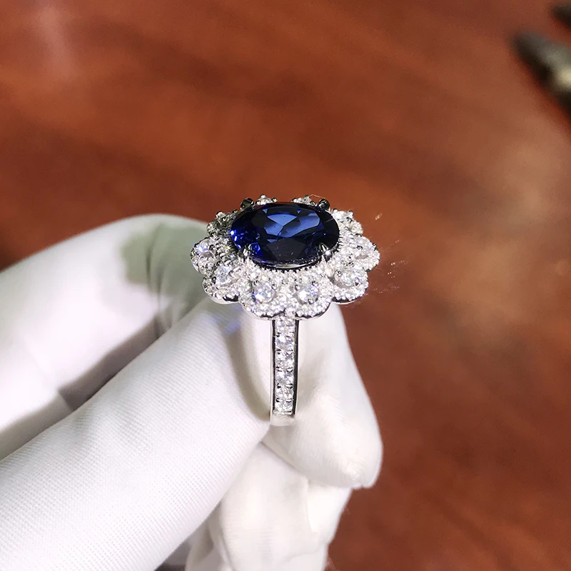 Кольцо из драгоценного камня с сапфиром 2 карата и муассанитом | Украшения