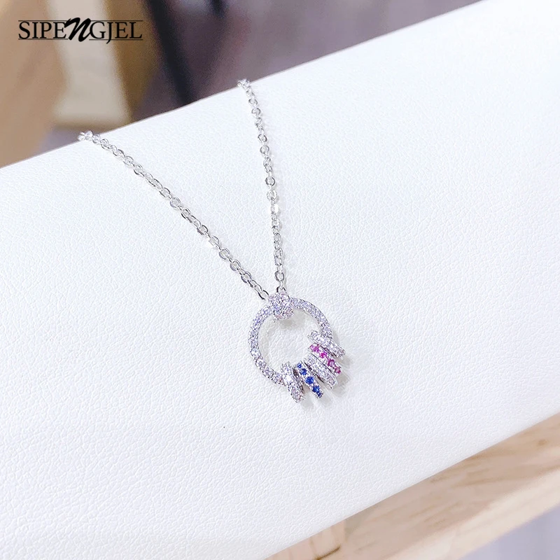 

SIPENGJEL Fashion Cubic Zirconia Small Circle Round Pendant Necklace Colorful Stone Choker Necklace For Women Jewelry 2021