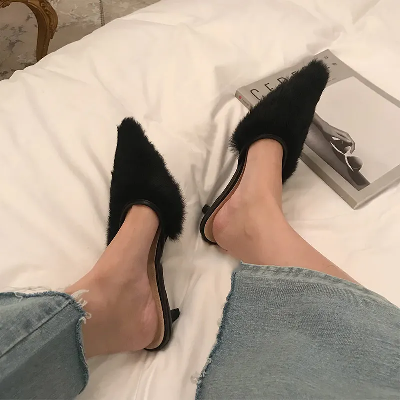 MONMOIRA/женские сабо на каблуке рюмочке из искусственного меха элегантные женские