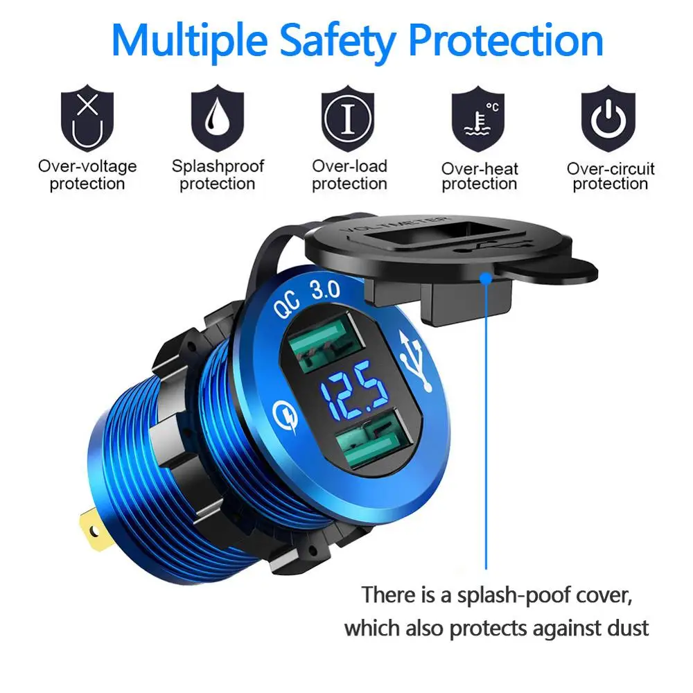 

3.0 Dual USB Car Charger With LED Display Voltmeter Universal Mobile Phone Car-Charger Car Motorcycle Cigarette Lighter Adapter