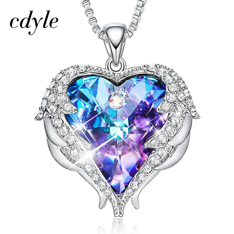 Cdyle готическое черное крыло Ангела Сверкающее красное сердце кристалл от Swarovski Подвеска Ожерелье для Хэллоуина ювелирные изделия подарок - Окраска металла: Purple P0902B