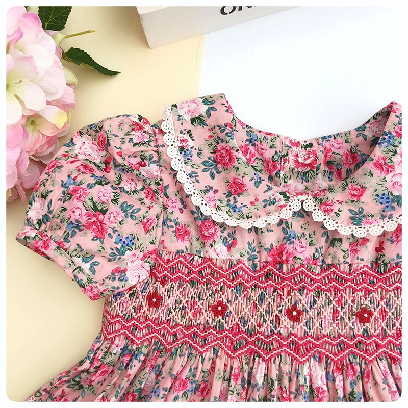 Spring Summer 2020 Kids Girls Smocking Embroidery Dresses Floral Prints Doll Dress For kids Girl Princess Smocked Party | Детская одежда