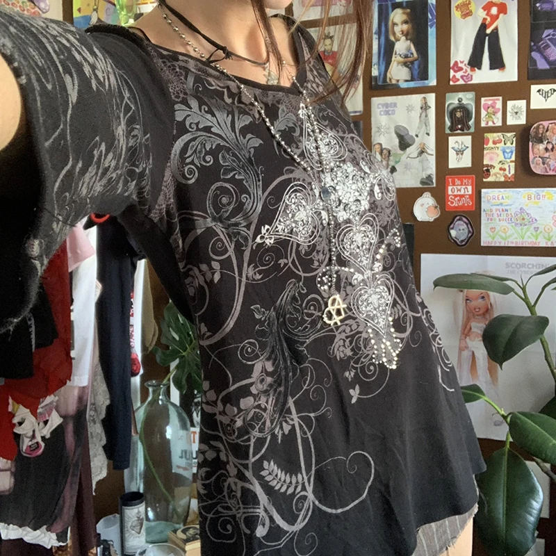 Футболка в стиле Харадзюку с графическим принтом y2k гранж Fairycore готические