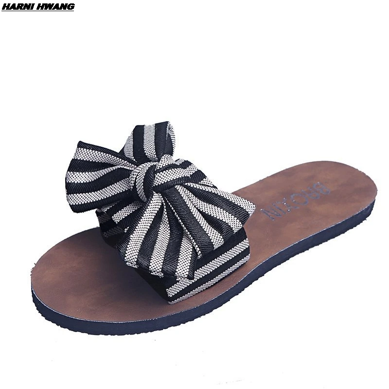 

Women's cloth slippers, flat-heeled platform slippers, cute casual open-toed bowknot ladies indoor shoes wholesale 36-43