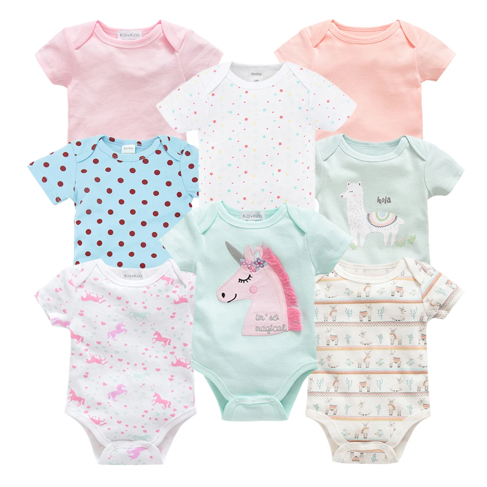 

8pcs/lot 0-12months short-Sleeved Baby girl footie Infant cartoon footies for boy girls jumpsuits Clothing newborn clothes sets