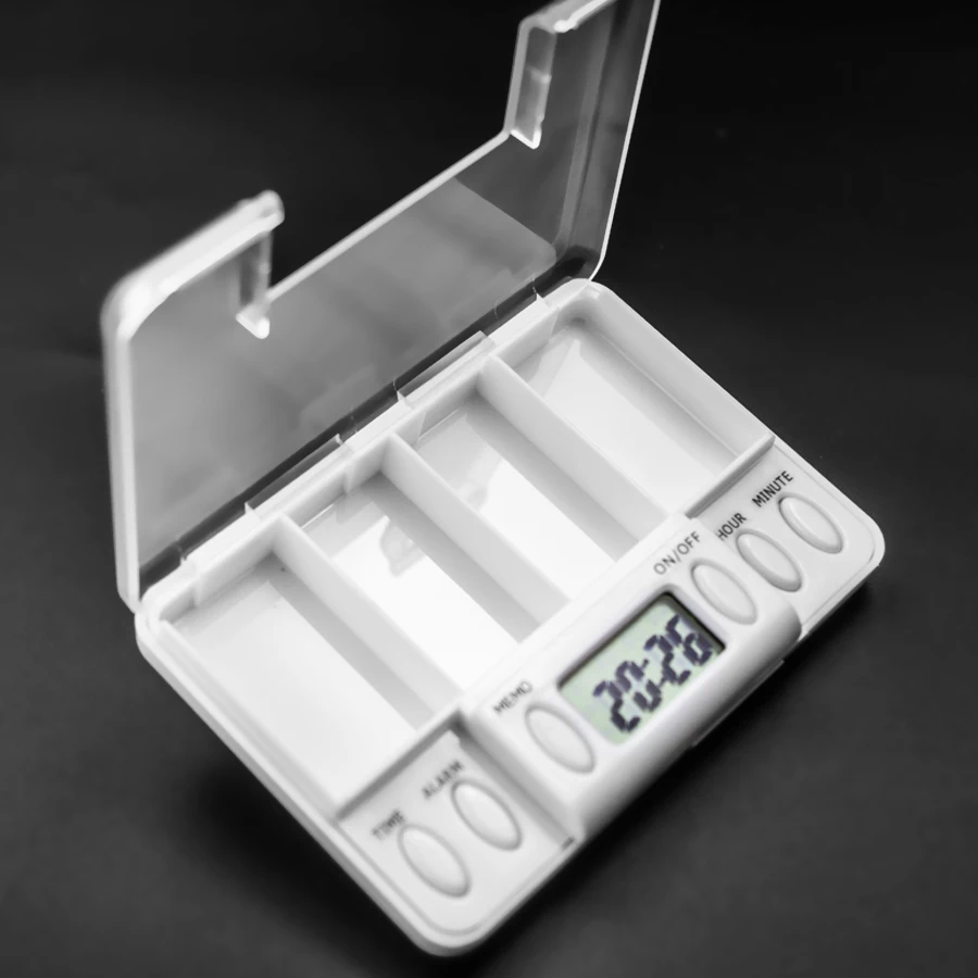 

4 Grid pill box medicine Storage Box Electronic Timing Reminder Medicine Boxes Alarm Timer Pills Organizer Pill Drug Container