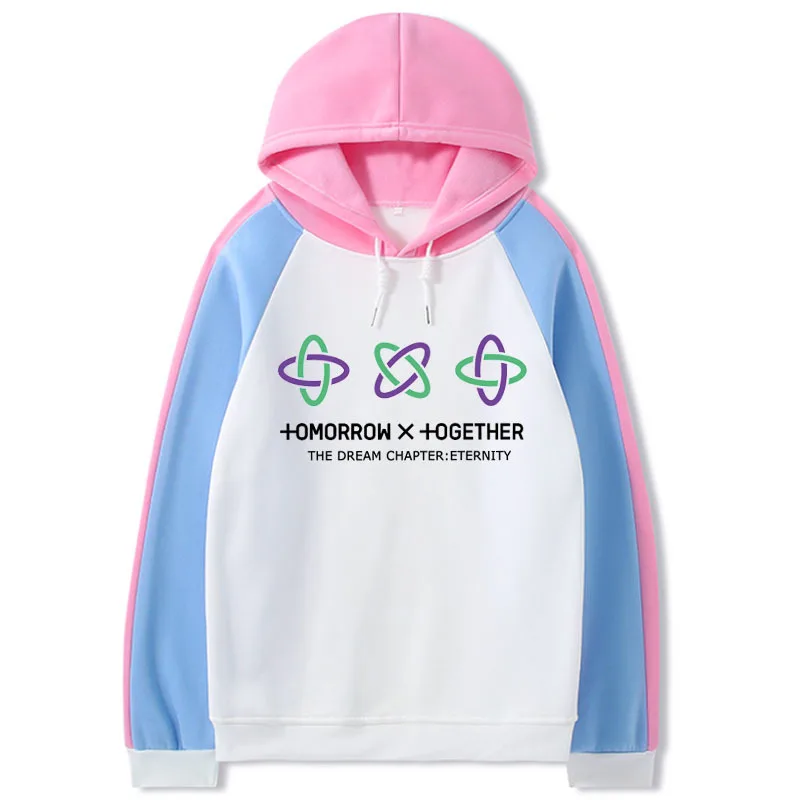 

Kpop TOMORROW X TOGETHER Hoodie Men/Women Casual Printed Loose Color Block Sweatshirt Hip Hop Unisex Streetwear Harajuku Tee Top