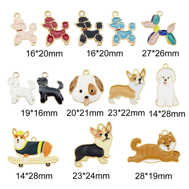 Julie Wang 13PCS Enamel Dog Charms Mixed Corgi Poodle Teddy Shiba Alloy Animal Pendants Jewelry Making Necklace Accessory |
