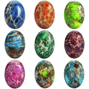 TUMBEELLUWA 1 лот (10 шт.) овальный морской осадок яшма Кабошоны, плоский камень случайный цвет, 18x25 мм